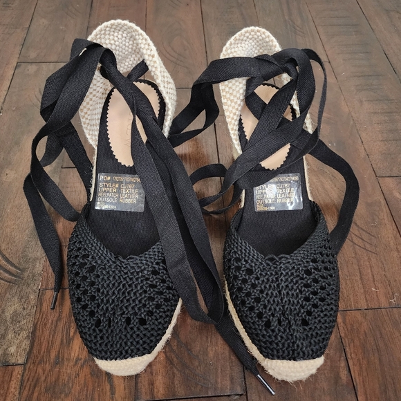 NWT J.Crew Black Crochet Lace-Up Espadrille Wedge Shoes Sz6.5 Euro Summer Casual - Picture 7 of 13